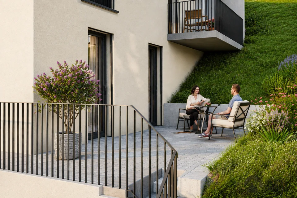 Habiter avec une vue dégagée - maison mitoyenne moderne à Holziken