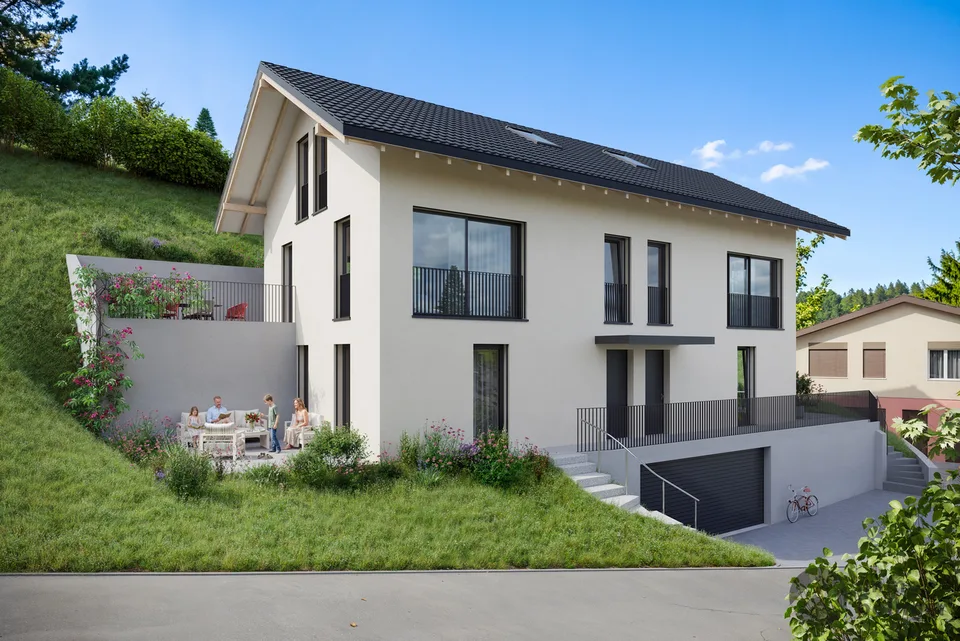 Habiter avec une vue dégagée - maison mitoyenne moderne à Holziken