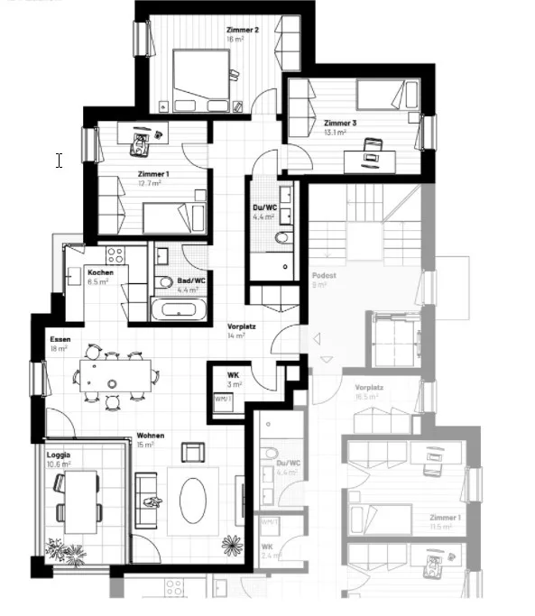 Nouvelle construction : appartement calme en centre-ville avec balcon