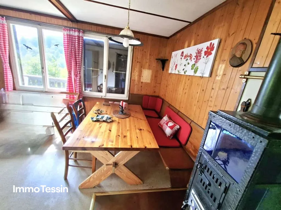 Cozy Ticino Rustico in a quiet location with fantastic mountain and valley views into the Blenio Valley