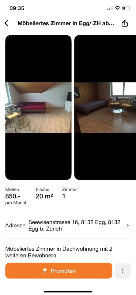 Möbeliertes Zimmer
