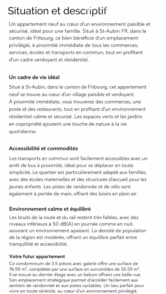 For rent 3,5 rooms les Collines de la Tsérard à St-Aubin FR