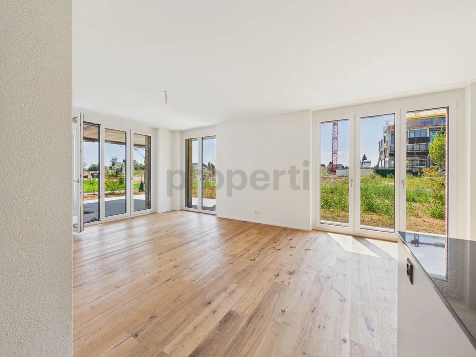 Neubau / Erstbezug: Eigener 120 m² Garten mit Parkblick, 40 m² Wohnbereich