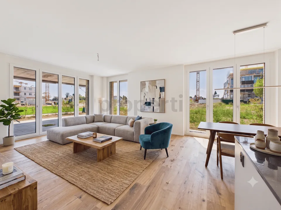Neubau / Erstbezug: Eigener 120 m² Garten mit Parkblick, 40 m² Wohnbereich