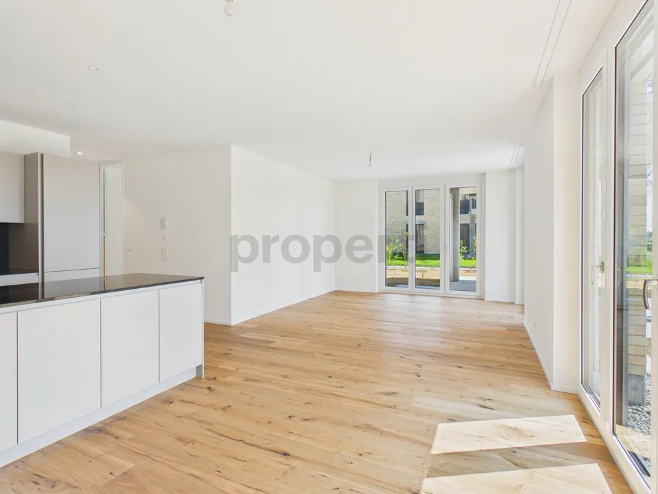 Neubau / Erstbezug: Eigener 120 m² Garten mit Parkblick, 40 m² Wohnbereich