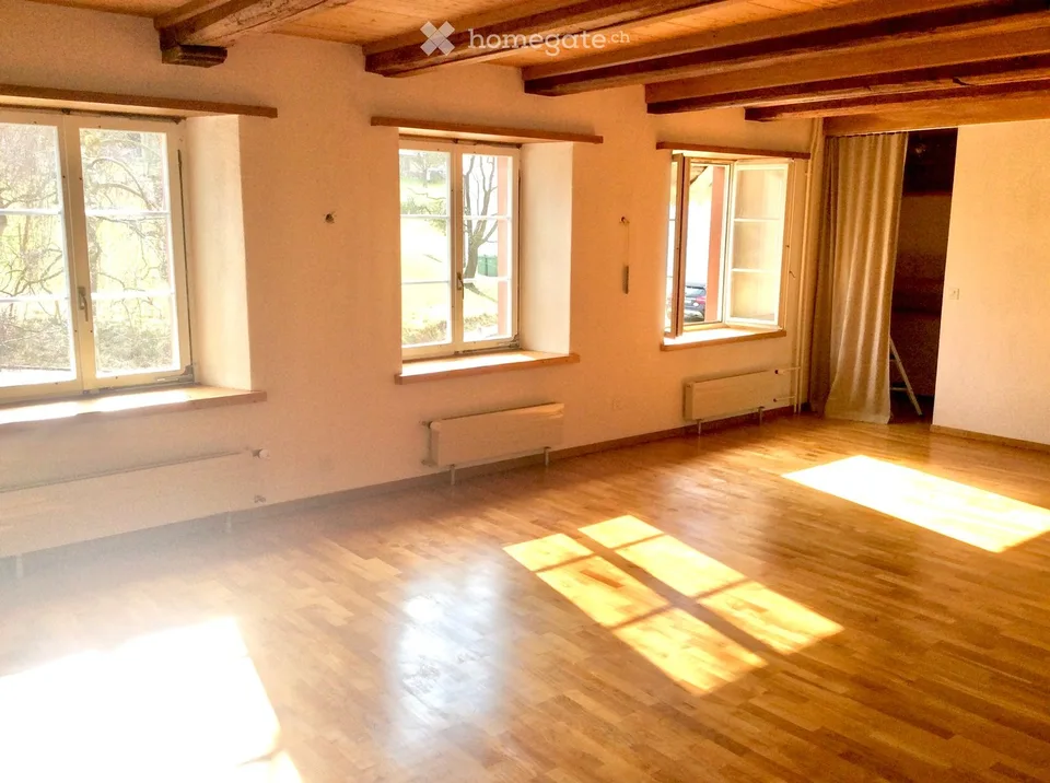 Grand appartement en vieille construction, ensoleillé avec poêle en faïence