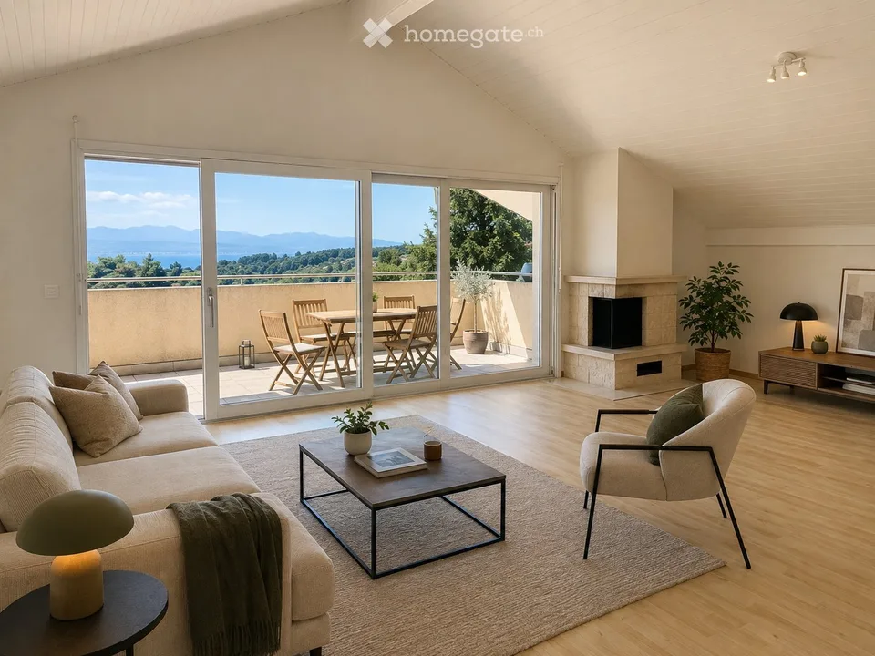Attique 4.5 pièces, vue panoramique lac et Alpes, terrasse