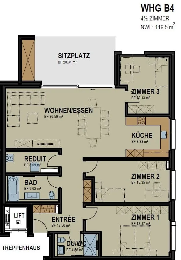 grosszügige 4.5-Zimmerwohnung mit Gartensitzplatz