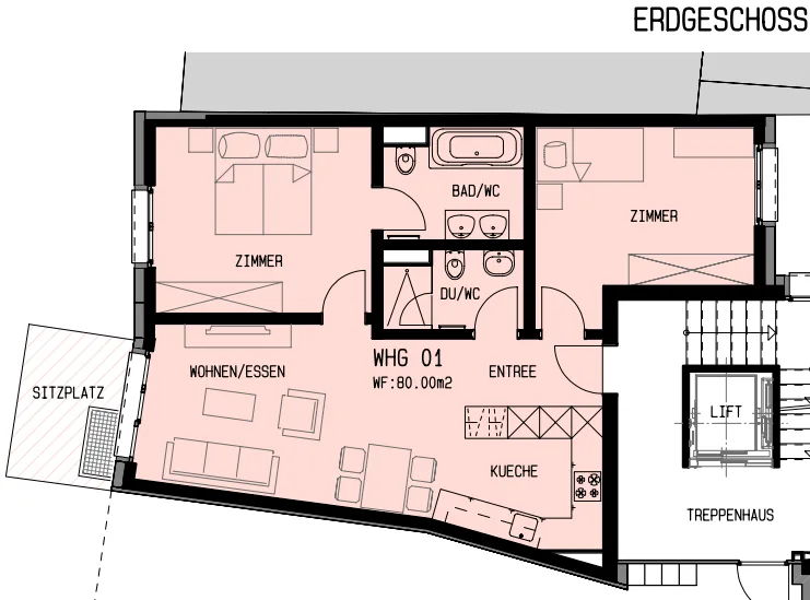 Appartement 3.5 pièces avec espace de séjour et ascenseur à Domat/Ems – disponible immédiatement