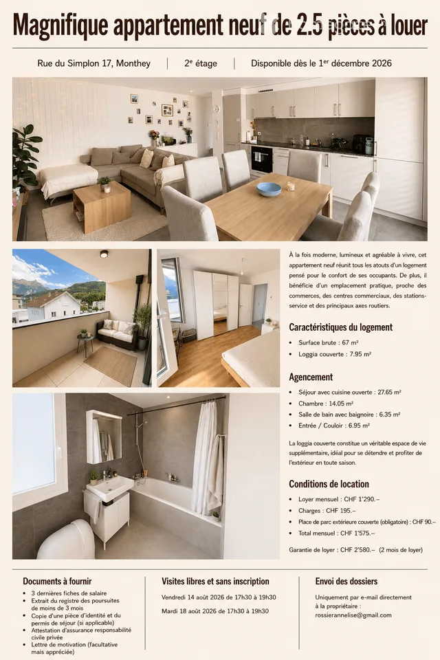 Appartement neuf de 2.5 pièces avec balcon à Monthey