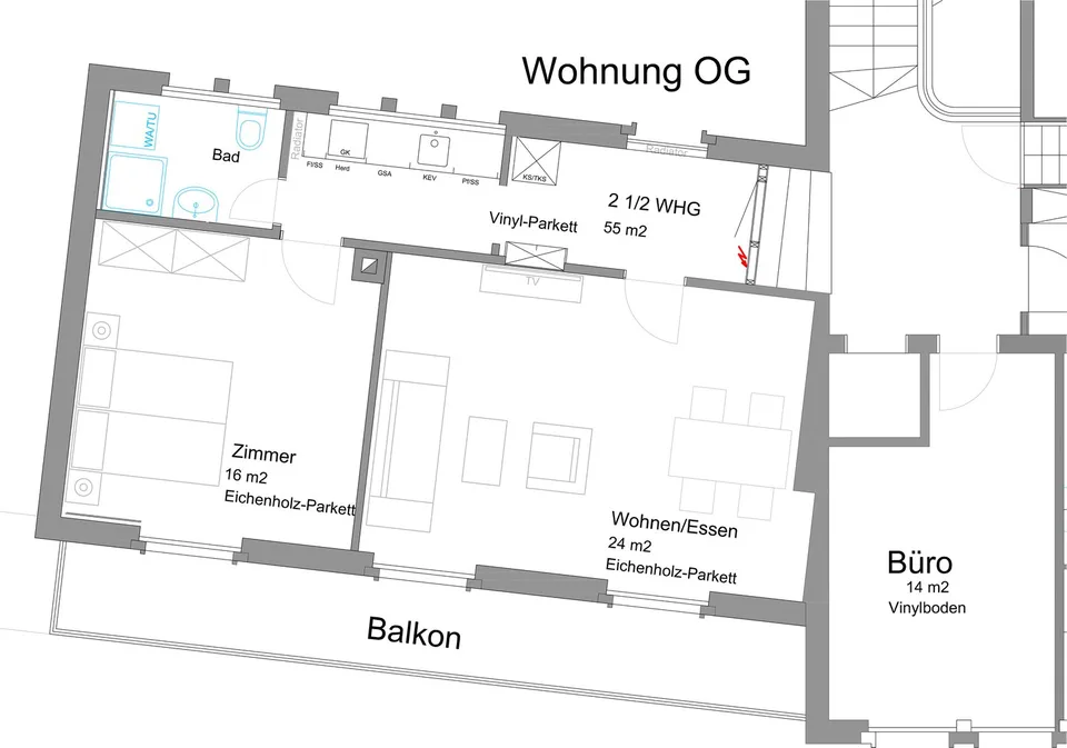 Helle 2.5-Zimmer-Wohnung mit Balkon