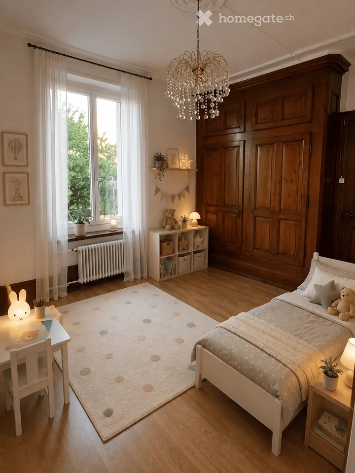 Appartement de 3,5 pièces dans un immeuble ancien, avec box de garage, parking extérieur et frais accessoires (hors eau chaude)