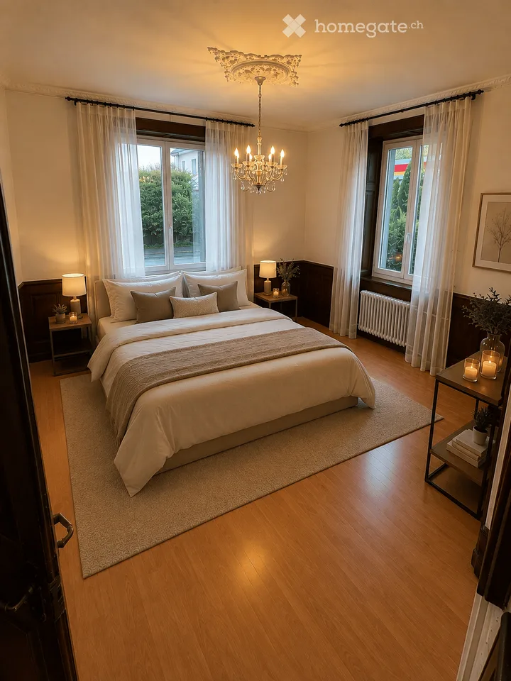 Appartement de 3,5 pièces dans un immeuble ancien, avec box de garage, parking extérieur et frais accessoires (hors eau chaude)