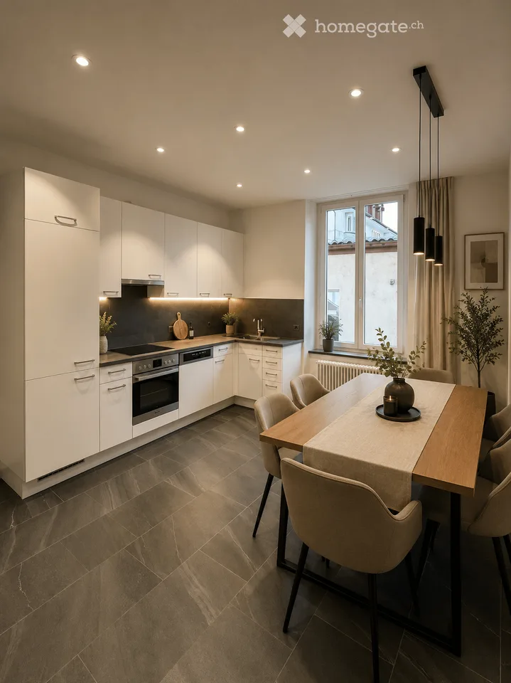 Appartement de 3,5 pièces dans un immeuble ancien, avec box de garage, parking extérieur et frais accessoires (hors eau chaude)