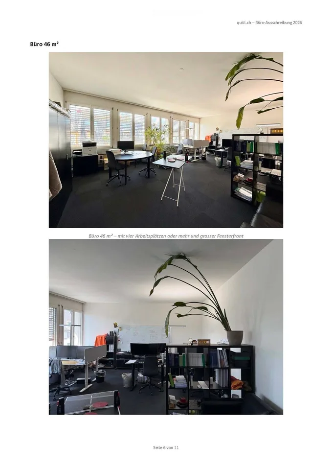 2 Büros (40 m² und 46 m²), bezugsbereit am Bhf. Wiedikon, alles inklusive – CHF 2’800 brutto