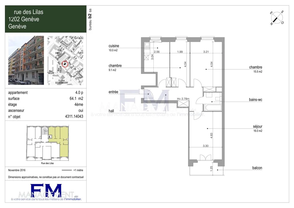 Rue des Lilas - 4 pièces d'env. 64 m² au 4ème étage