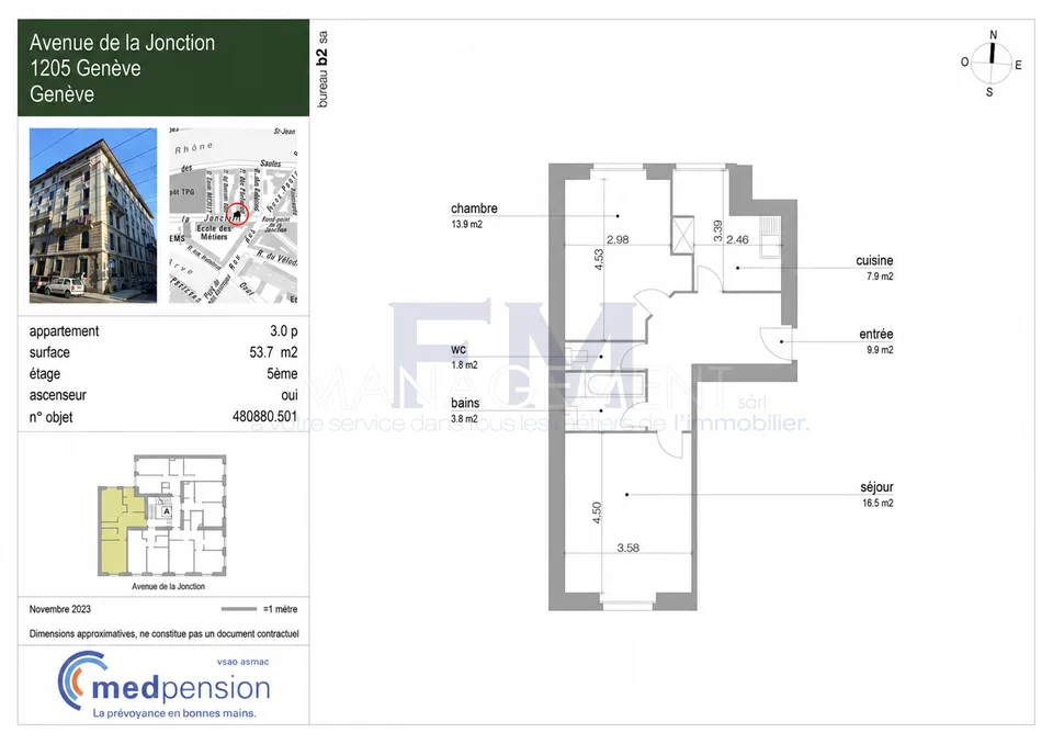 Avenue de la Jonktion ? 3 Zimmer von ca. 54 m² im 5. Stock