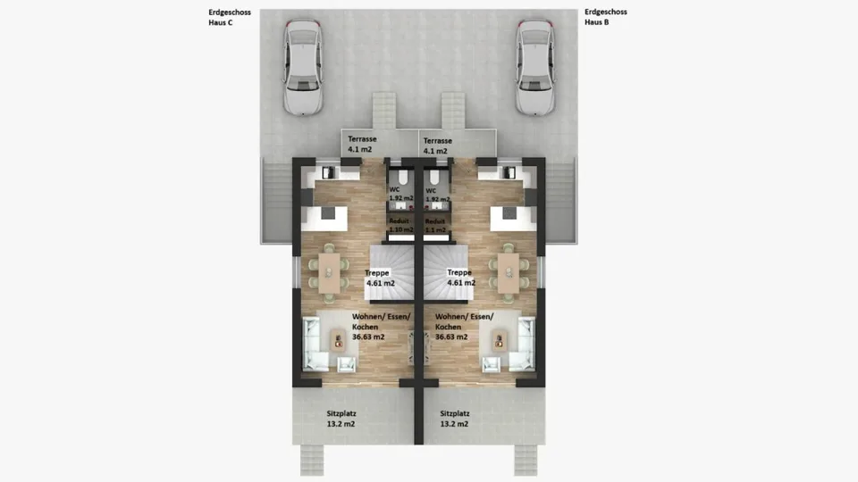 155 m2 Grosses Neubau-DEFH (Haus B), 6.5 DEFH, 3 Nasszellen, Garten, Sitzplatz, Carport & PP