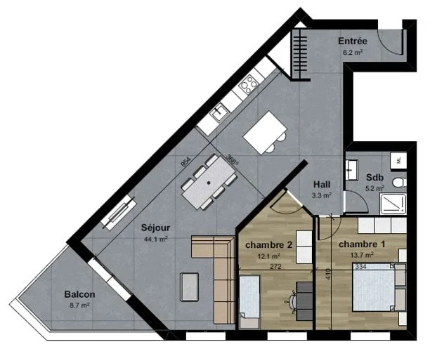 Sierre: großes 3-Zimmer-Wohnung nahe Stadtzentrum