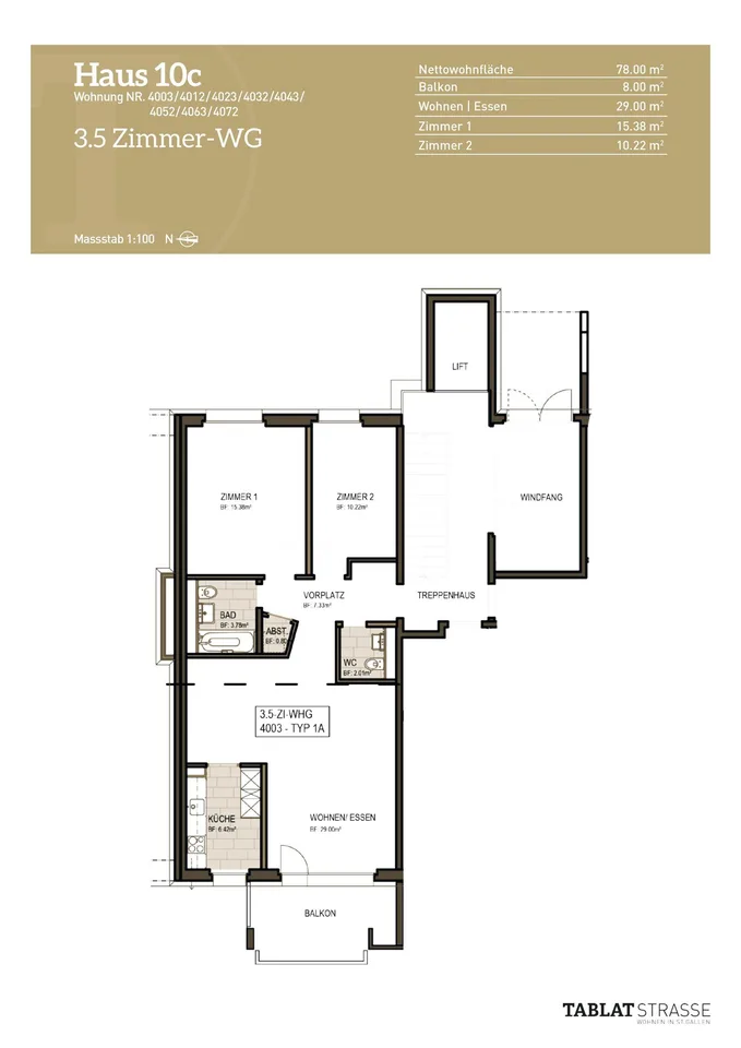 Grosszügige 3½-Zimmerwohnung mit Balkon und modernem Ausbaustandard