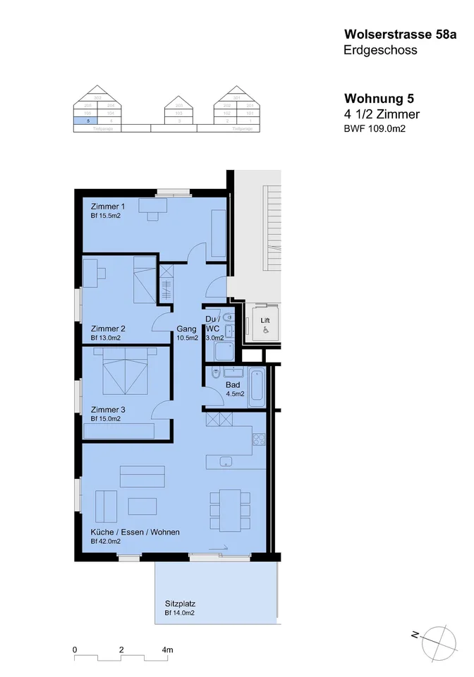 zu vermieten 4.5 Zimmerwohnung mit Gartensitzplatz