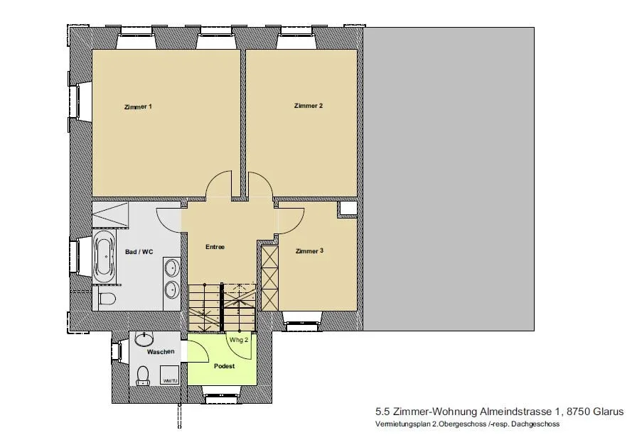 Appartamento in attico di 5,5 locali nel centro di Glarus con terrazza spaziosa