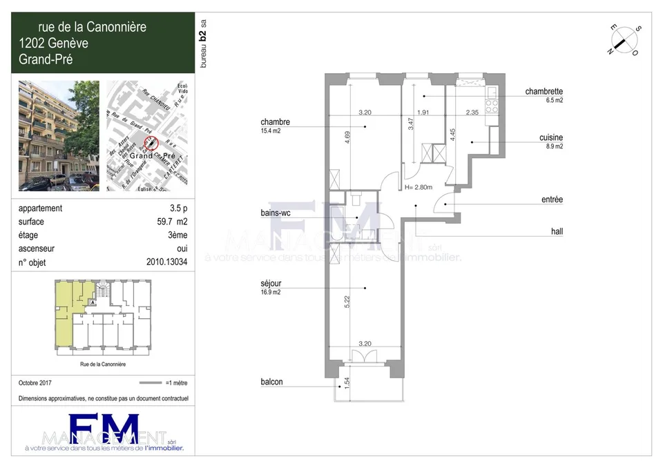 Rue de la Canonnière ? 3.5 rooms approx. 59 m² on the 3rd floor