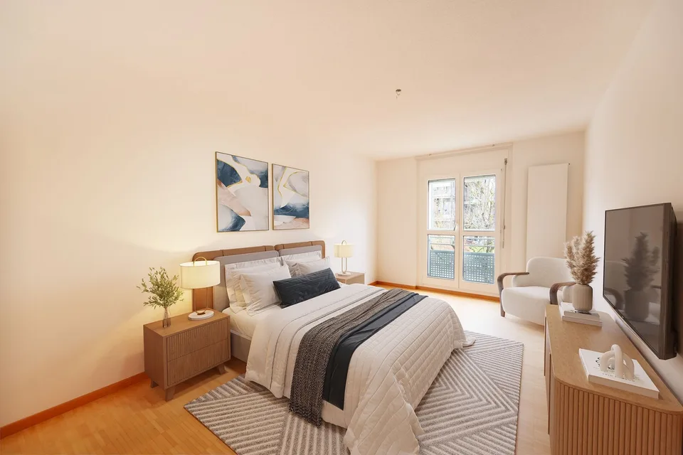 Wohnen mit Komfort: eigene Waschmaschine, grosser Balkon & viel Platz