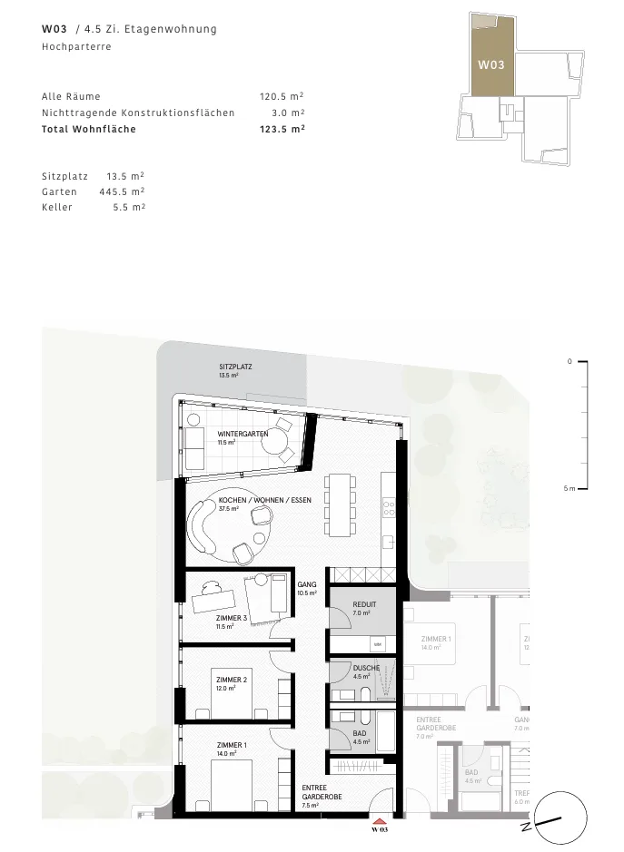 Exklusive 4.5-Zimmer-Gartenwohnung mit weitläufigem Gartenbereich