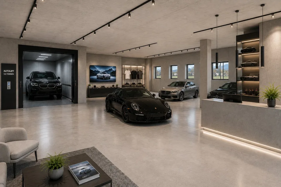 PREMIUM-SHOWROOMS UND EXKLUSIVE GEWERBEFLÄCHEN MIT 5-TONNEN-AUTOLIFT