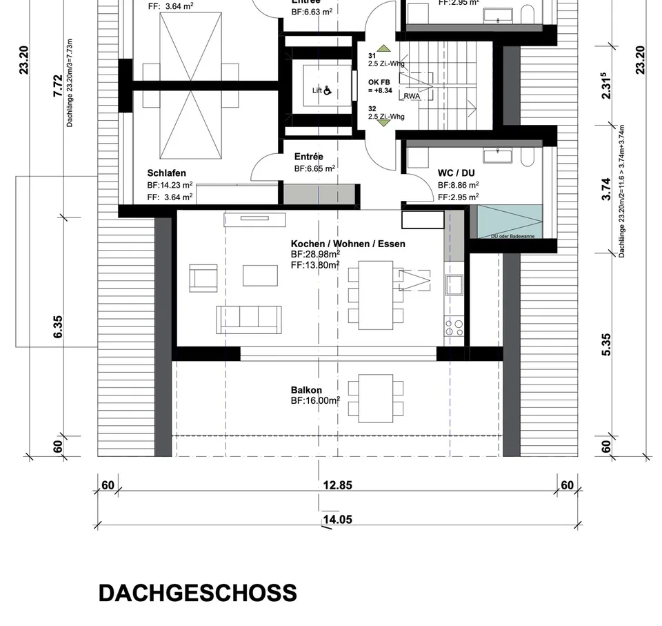 Helle 2.5 Zimmer Wohnung im Dachgeschoss