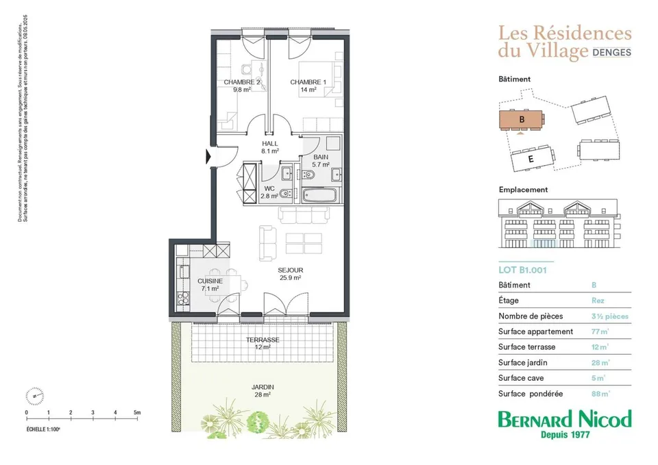 Denges - Ground floor apartment with 3.5 rooms - 88 m² with terrace and garden of 28 m²