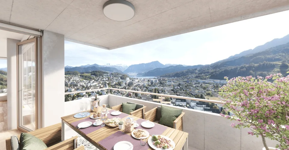 Tour Pilatus Kriens : appartement 2.5 pièces au 31e étage avec vue sur le lac des Quatre-Cantons