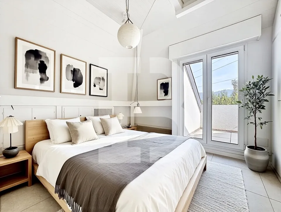 Charming 3.5-room attic apartment with 1 bedroom - 1 mezzanine - 2 terraces