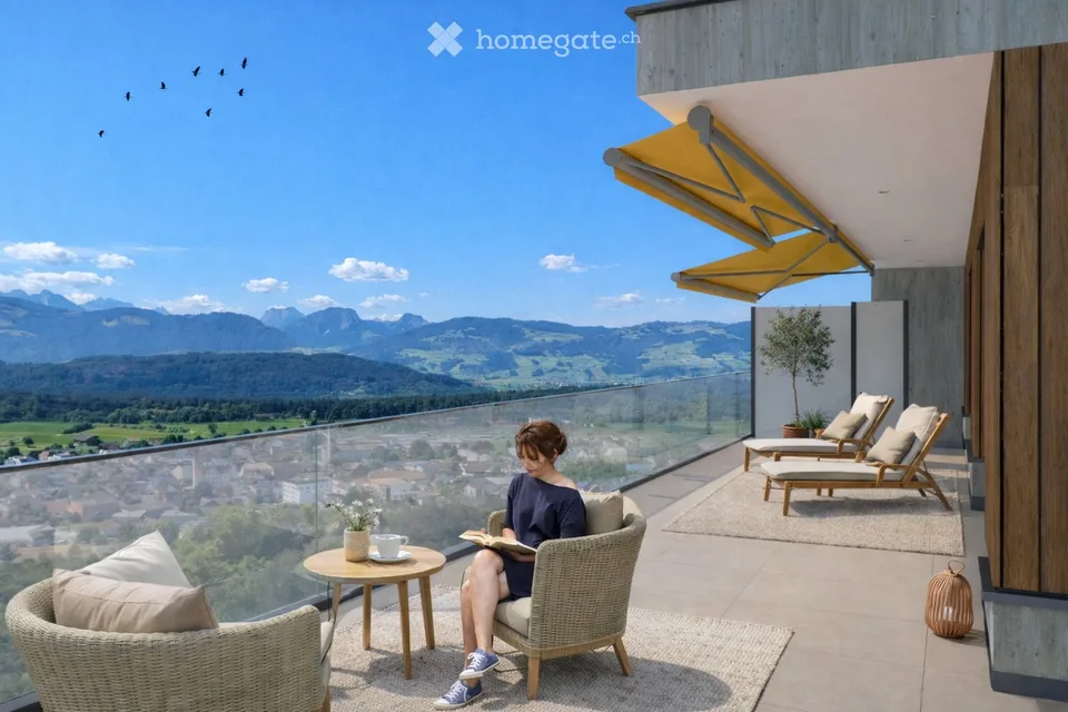 Appartement terrasse moderne 3.5 pièces avec vue panoramique à Eschenbach SG