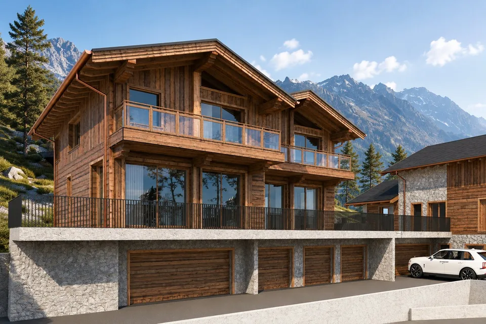 Chalet neuf 5.5 pces en ossature bois avec vue panoramique sur le lac et les Alpes