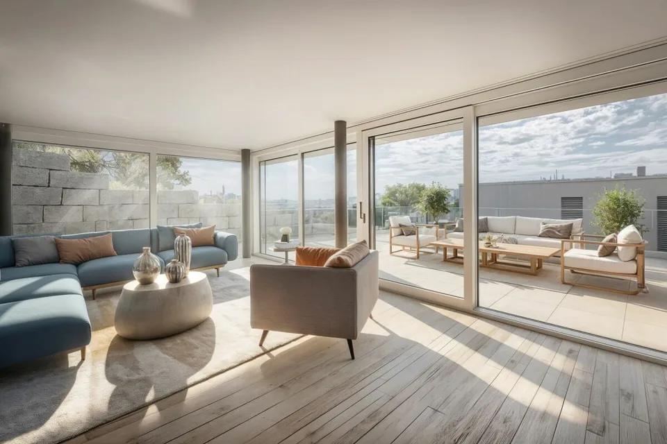 2-Etagen Terrassenhaus mit 2 Terrassen und 1 Sitzplatz