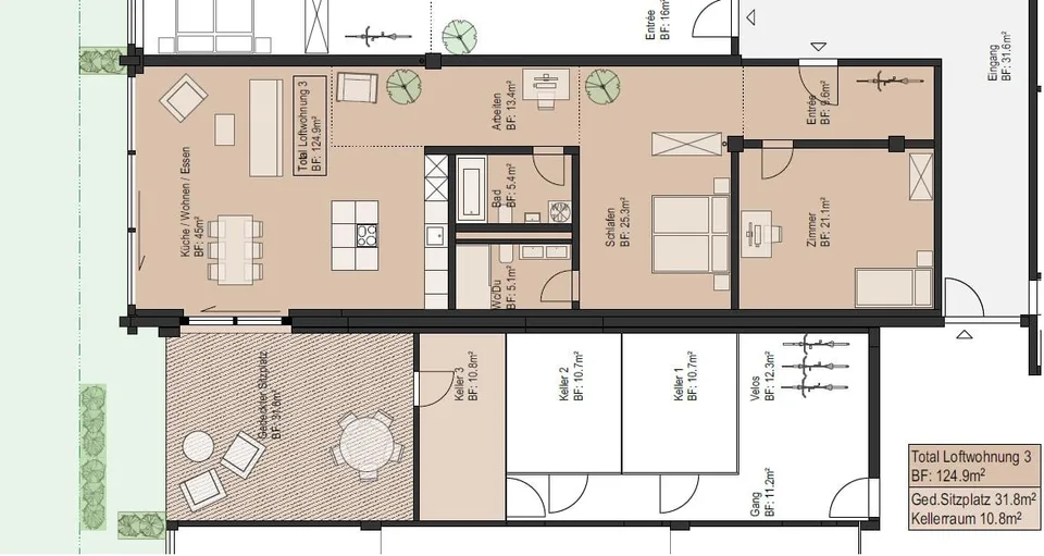 Appartement loft spacieux avec terrasse