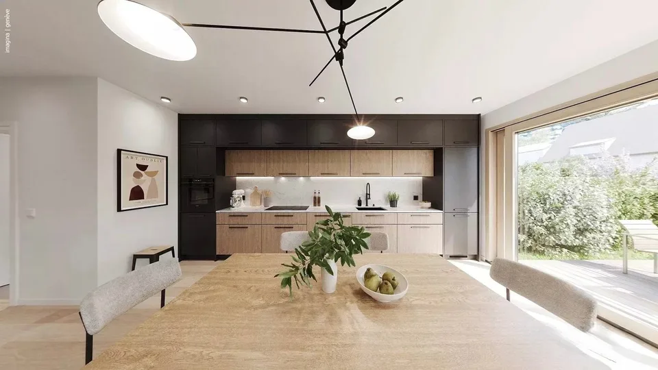 Appartamento contemporaneo con tetto e giardino privato.