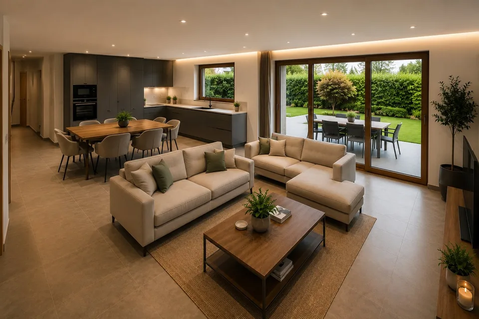 Einzelvilla mit großem Wohnzimmer von 41 m² und privater Terrasse