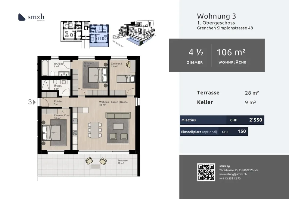 Appartamento moderno 4.5 locali con terrazza a Grenchen