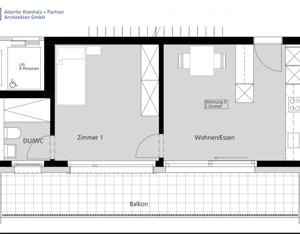 Modern 2-room apartment in a quiet location with a large balcony