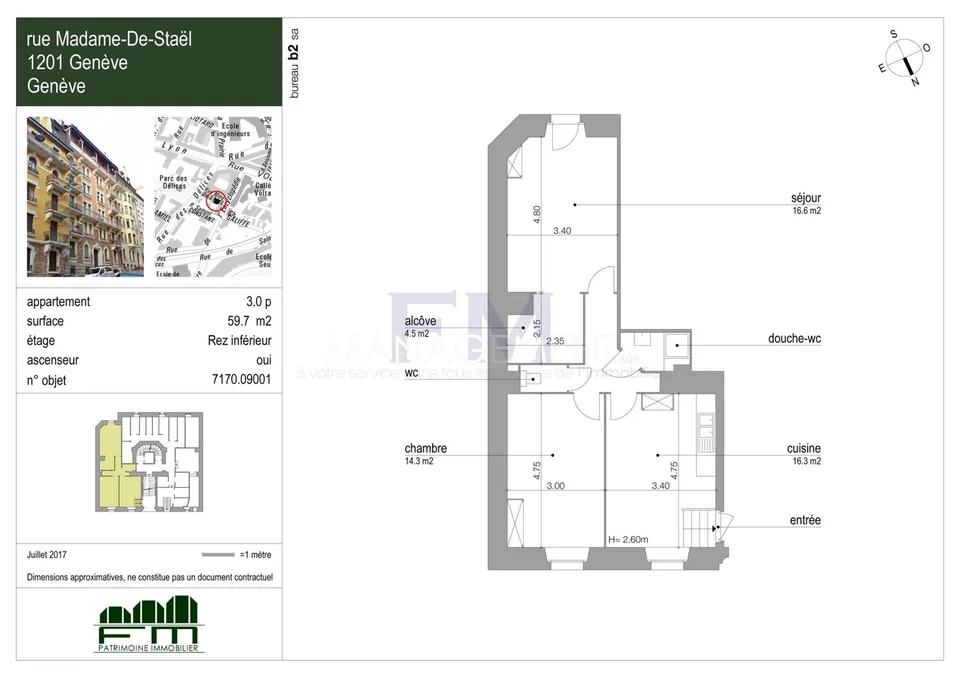 Rue Madame-de-Staël ? 3 rooms of approx. 61 m² on the lower ground floor