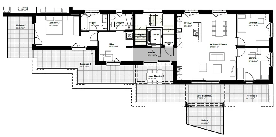 Appartement en attique de 4,5 pièces avec terrasses spacieuses