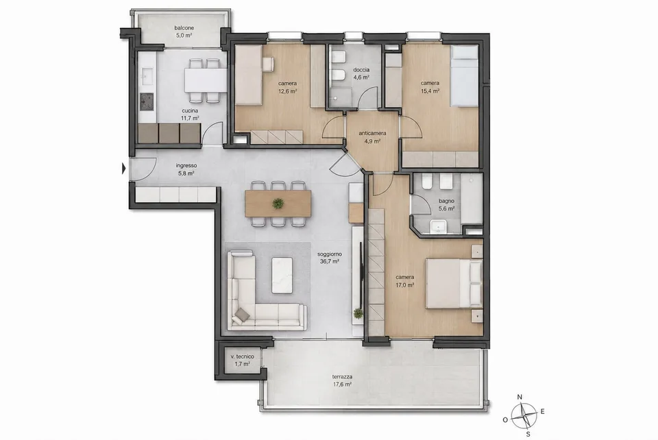 BRIGHT AND SPACIOUS 4.5 ROOM APARTMENT WITH 2 TERRACES IN VACALLO