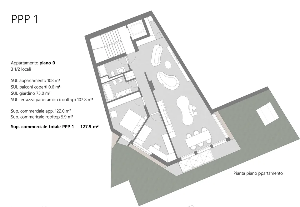 LUXURIOUS 3.5 ROOM APARTMENT WITH PRIVATE GARDEN IN LUGANO CITY CENTER