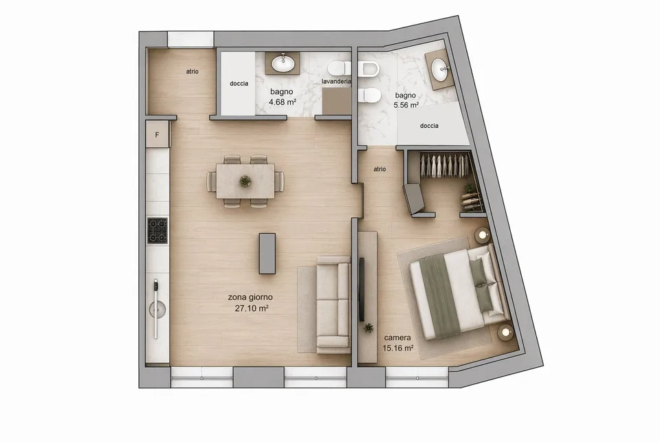 Geräumiges und neues 2.5-Zimmer-Pied-à-terre in Lugano Zentrum