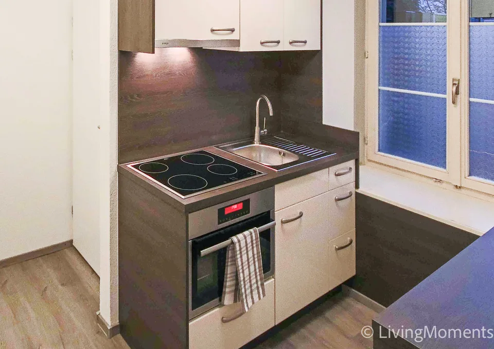 Appartement 1.5 pièces meublé avec style et espace de séjour extérieur