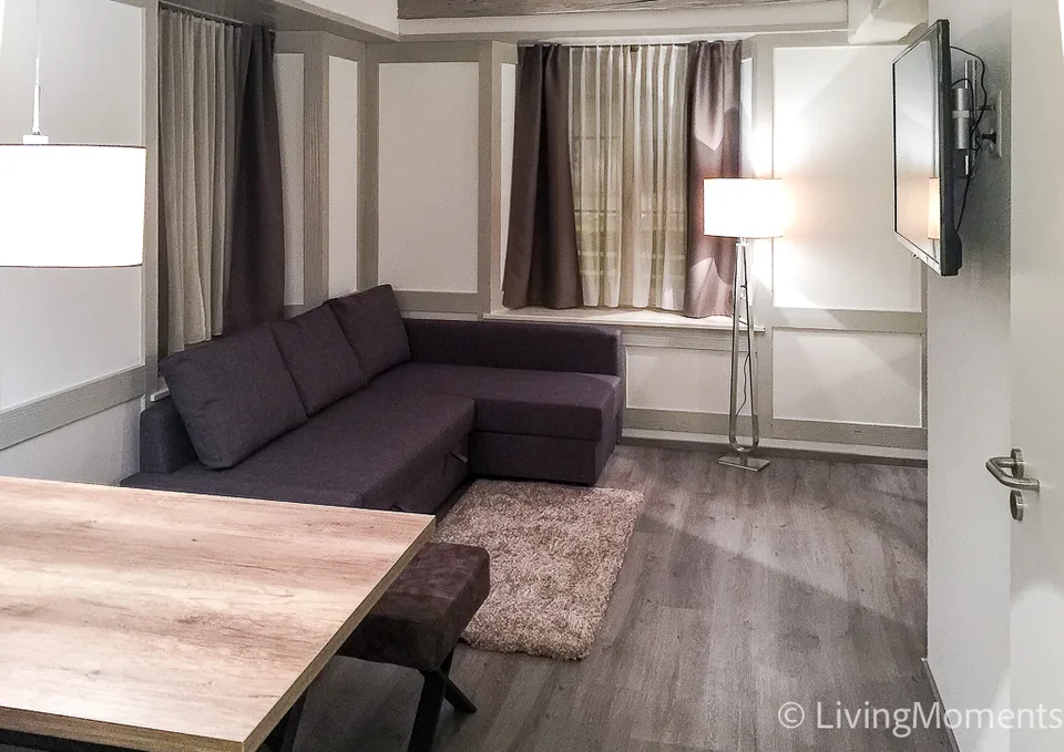 Appartement 1.5 pièces meublé avec style et espace de séjour extérieur