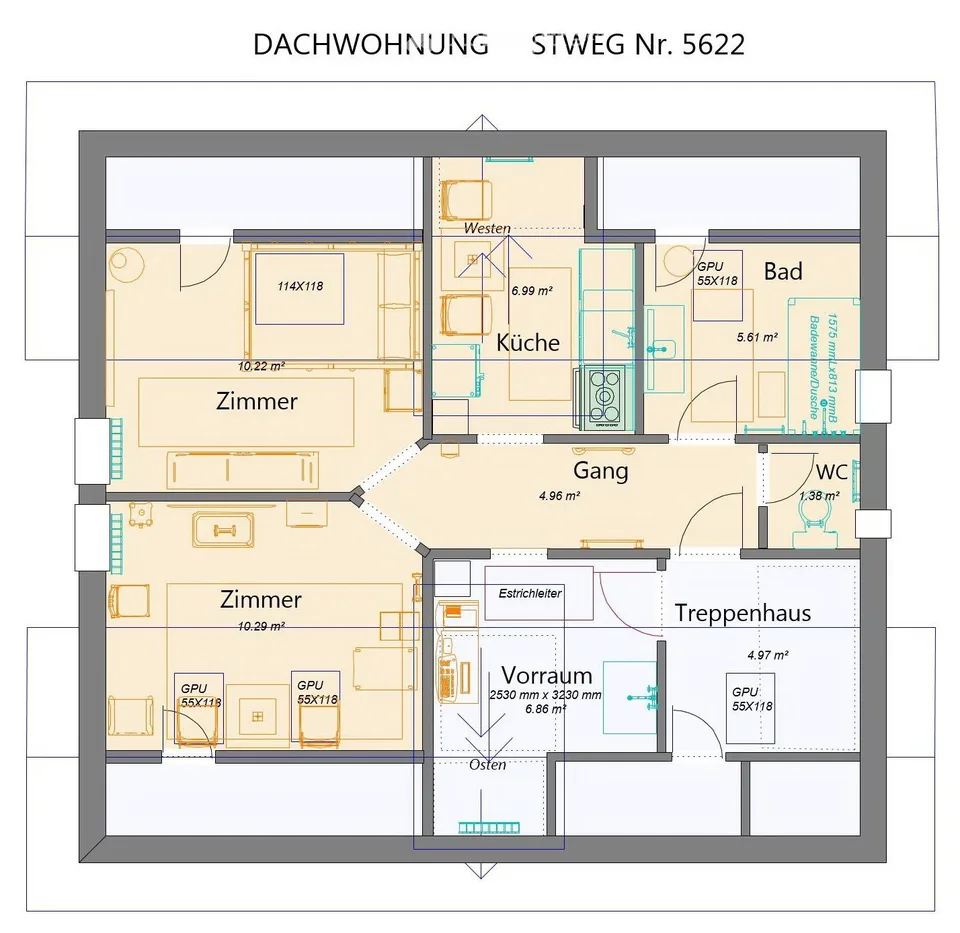 möbilierte 2 1/2 Zimmer Dachwohnung